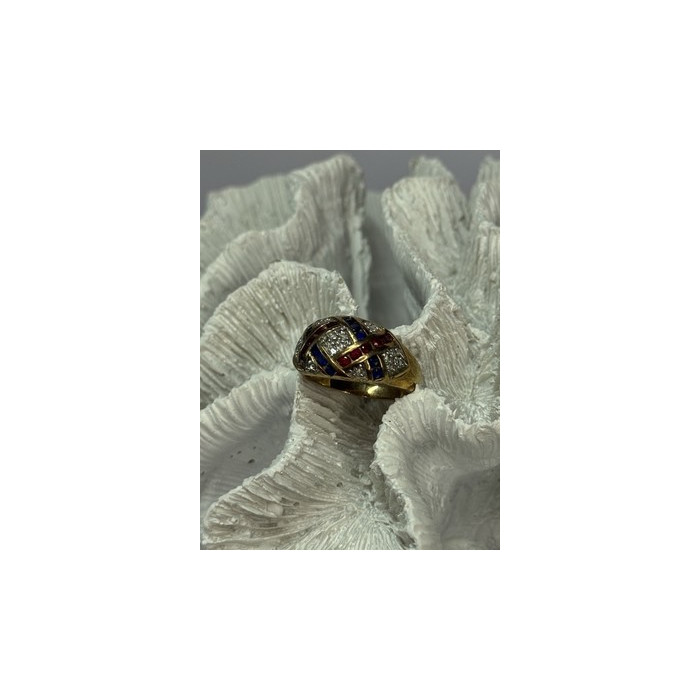 925 STERLING SILVER GOLD PLATED RUBY & SAPPHIRE RING SIZE 9