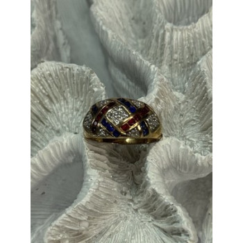 925 STERLING SILVER GOLD PLATED RUBY & SAPPHIRE RING SIZE 9