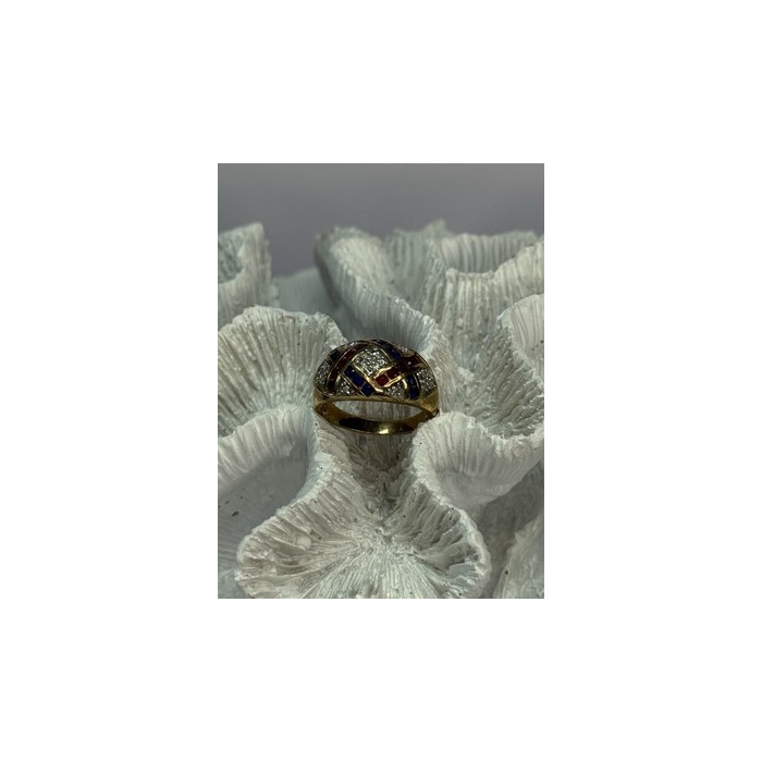 925 STERLING SILVER GOLD PLATED RUBY & SAPPHIRE RING SIZE 9