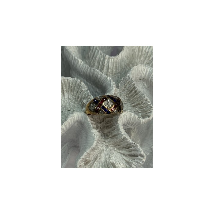 925 STERLING SILVER GOLD PLATED RUBY & SAPPHIRE RING SIZE 9