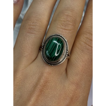 VINTAGE 925 STERLING SILVER MALACHITE RING SIZE 9