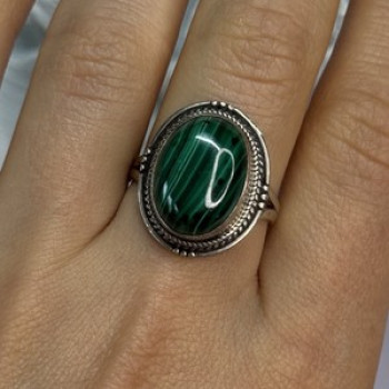 Vintage 925 Sterling Silver Malachite Ring Size 9