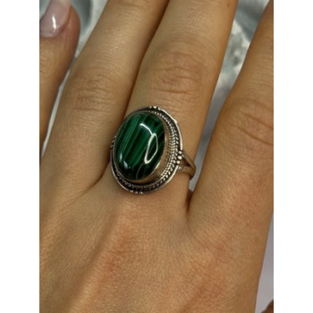 VINTAGE 925 STERLING SILVER MALACHITE RING SIZE 9