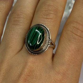 Vintage 925 Sterling Silver Malachite Ring Size 9