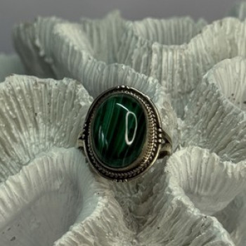 Vintage 925 Sterling Silver Malachite Ring Size 9