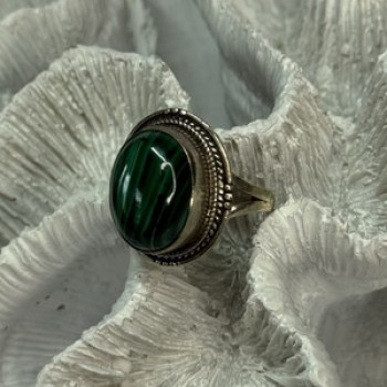 Vintage 925 Sterling Silver Malachite Ring Size 9