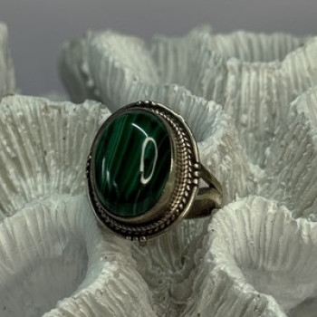 Vintage 925 Sterling Silver Malachite Ring Size 9