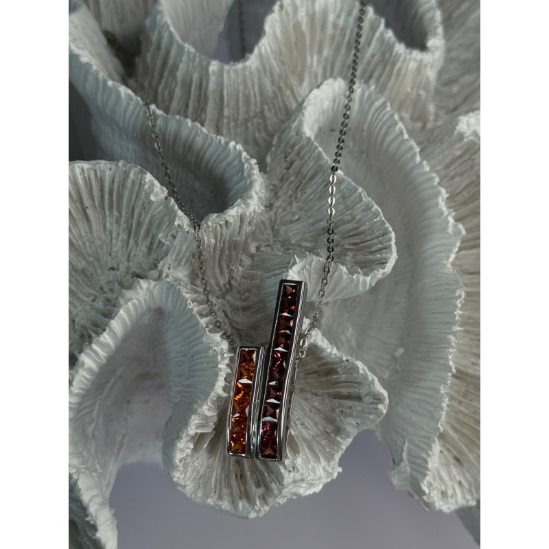 925 Sterling Silver Orange & Red Spinel Necklace Length 19 Inch