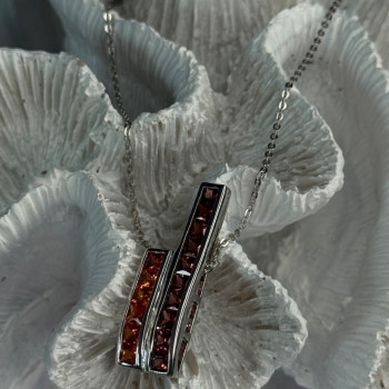 925 Sterling Silver Orange & Red Spinel Necklace Length 19 Inch