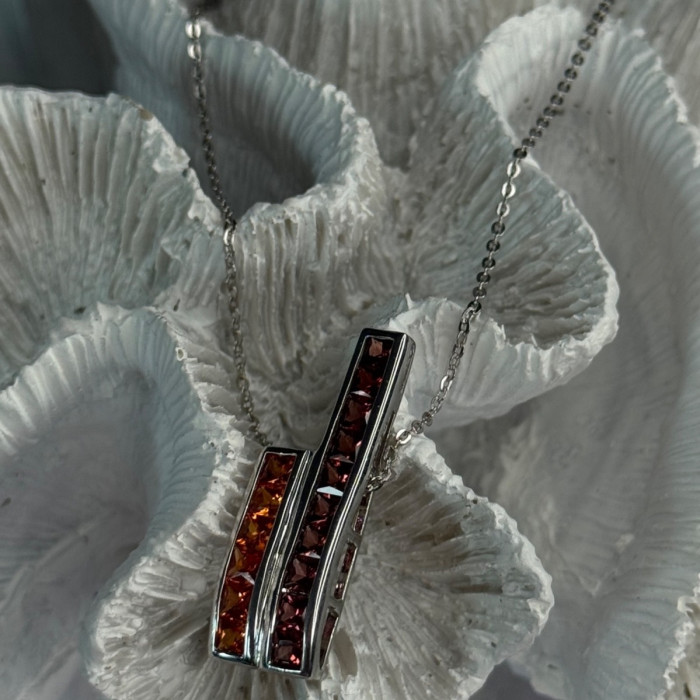 925 Sterling Silver Orange & Red Spinel Necklace Length 19 Inch