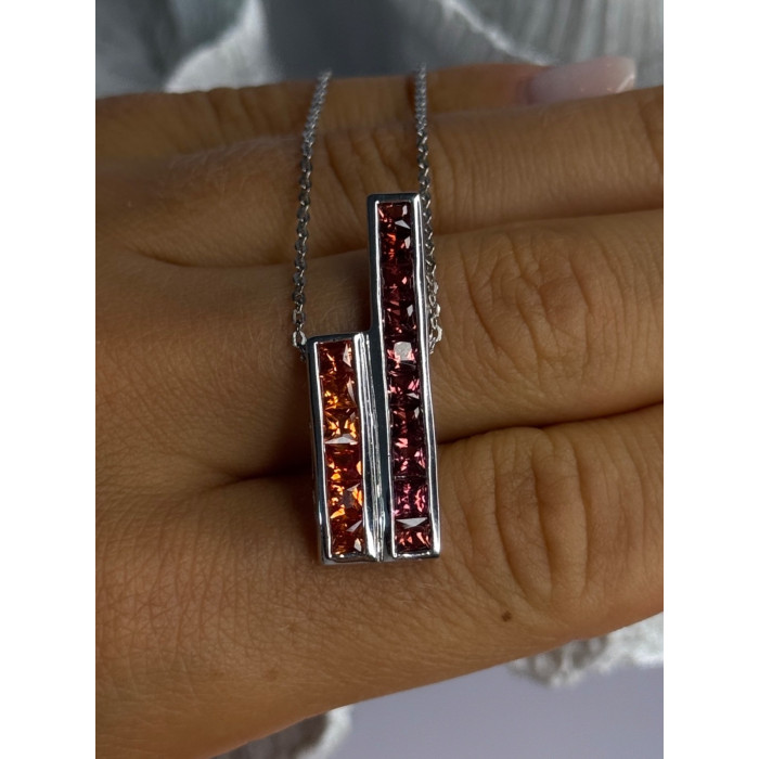 925 Sterling Silver Orange & Red Spinel Necklace Length 19 Inch