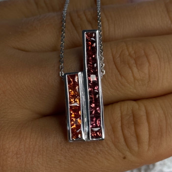 925 Sterling Silver Orange & Red Spinel Necklace Length 19 Inch
