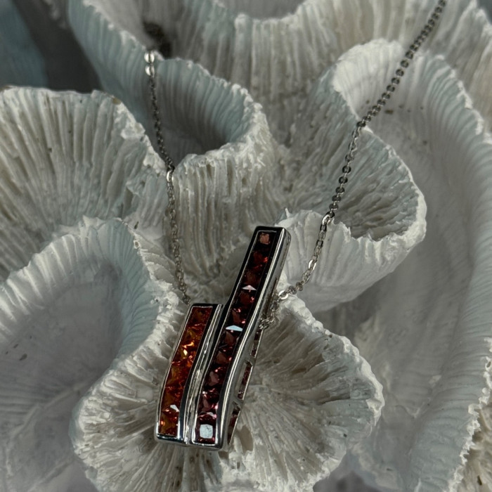 925 Sterling Silver Orange & Red Spinel Necklace Length 19 Inch