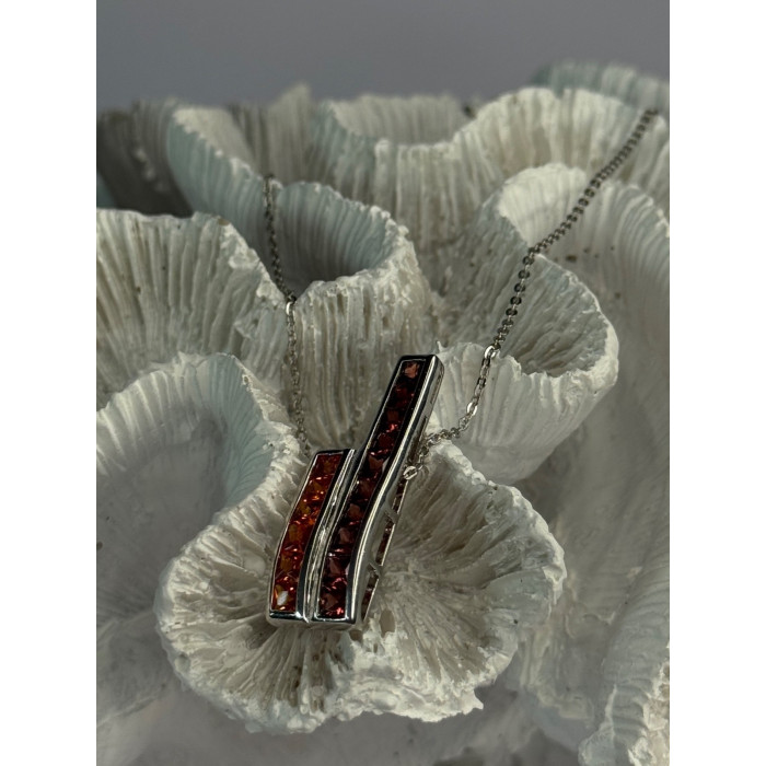 925 Sterling Silver Orange & Red Spinel Necklace Length 19 Inch