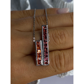 925 Sterling Silver Orange & Red Spinel Necklace Length 19 Inch