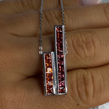 925 Sterling Silver Orange & Red Spinel Necklace Length 19 Inch
