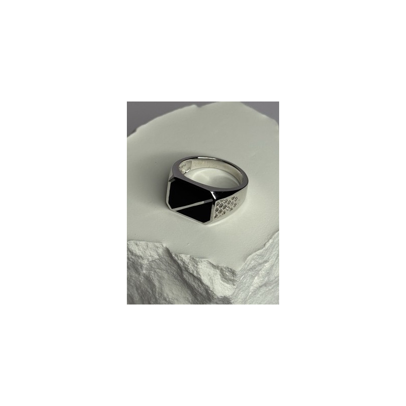 925 Sterling Silver Black Enamel & CZ Men's Ring Size 11