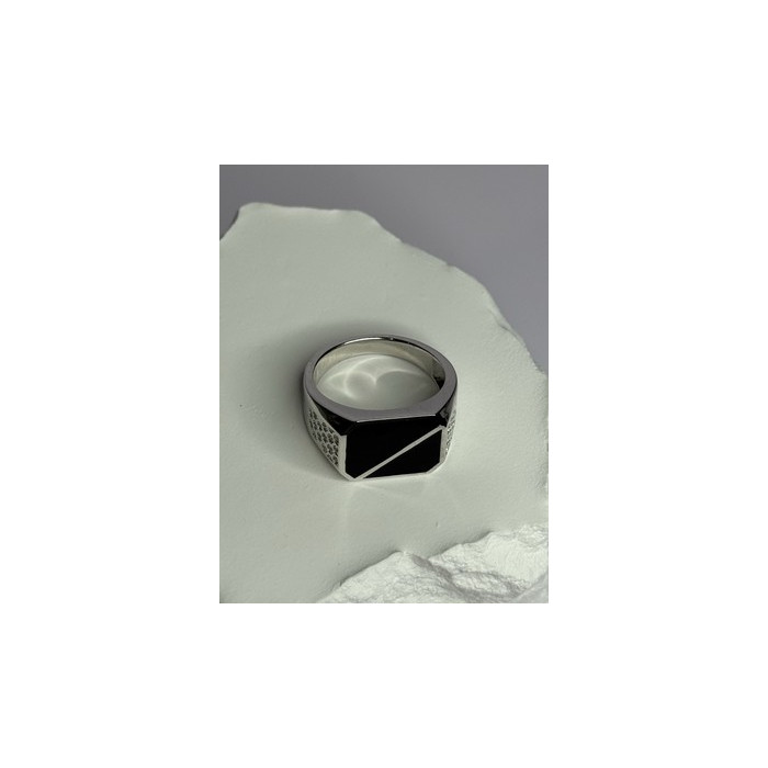 925 Sterling Silver Black Enamel & CZ Men's Ring Size 11