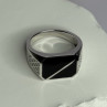 925 Sterling Silver Black Enamel & CZ Men's Ring Size 11