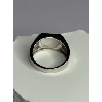 925 Sterling Silver Black Enamel & CZ Men's Ring Size 11