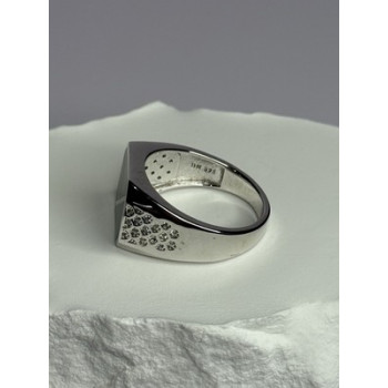 925 Sterling Silver Black Enamel & CZ Men's Ring Size 11