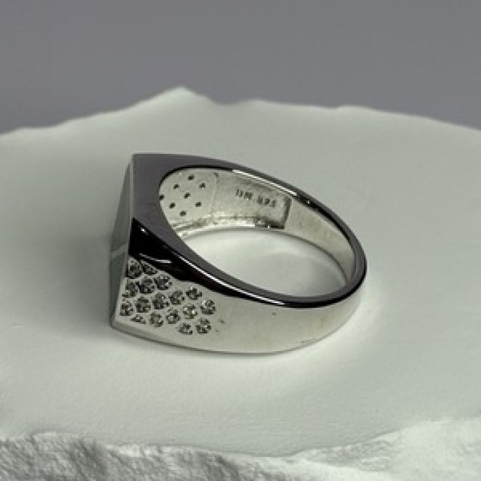 925 Sterling Silver Black Enamel & CZ Men's Ring Size 11