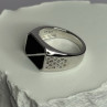 925 Sterling Silver Black Enamel & CZ Men's Ring Size 11