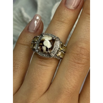 925 STERLING SILVER AGATE CITRINE & BERYL RING SIZE 6