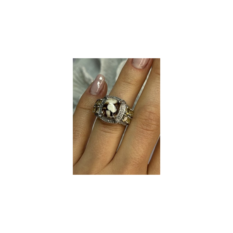 925 STERLING SILVER AGATE CITRINE & BERYL RING SIZE 6