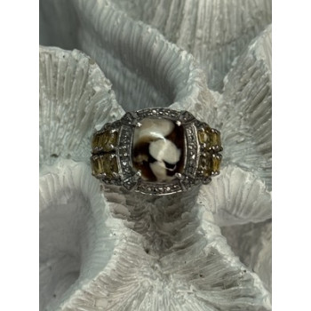 925 STERLING SILVER AGATE CITRINE & BERYL RING SIZE 6