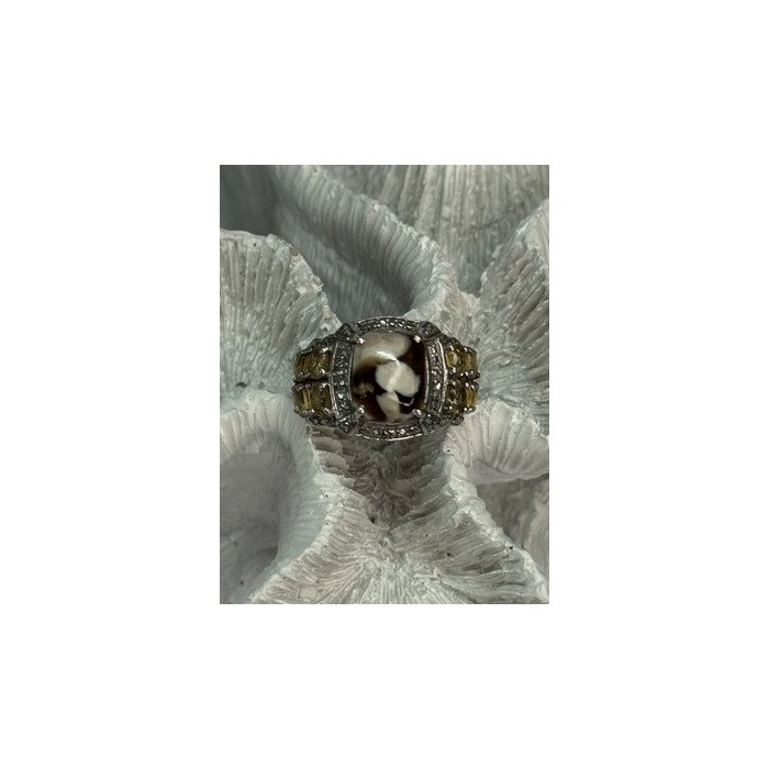 925 STERLING SILVER AGATE CITRINE & BERYL RING SIZE 6