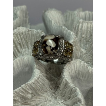 925 STERLING SILVER AGATE CITRINE & BERYL RING SIZE 6