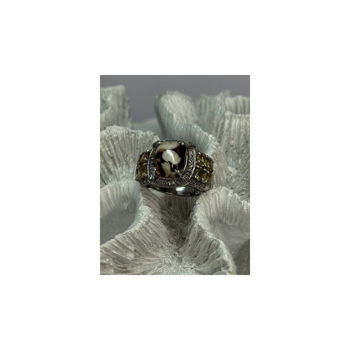 925 STERLING SILVER AGATE CITRINE & BERYL RING SIZE 6