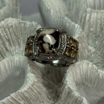 925 Sterling Silver Agate Citrine & Beryl Ring Size 6