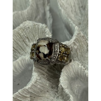 925 STERLING SILVER AGATE CITRINE & BERYL RING SIZE 6