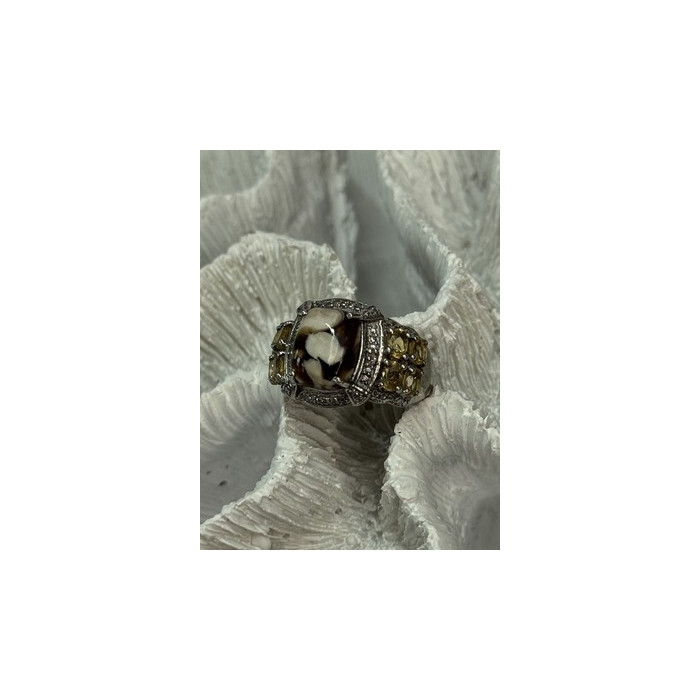 925 STERLING SILVER AGATE CITRINE & BERYL RING SIZE 6