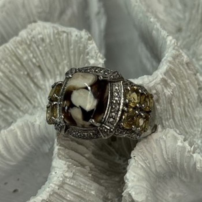 925 Sterling Silver Agate Citrine & Beryl Ring Size 6