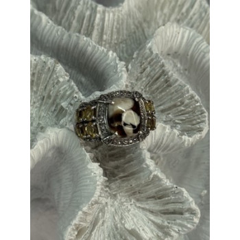 925 STERLING SILVER AGATE CITRINE & BERYL RING SIZE 6