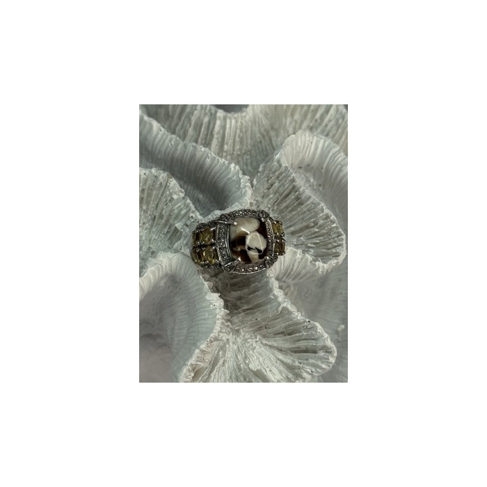 925 STERLING SILVER AGATE CITRINE & BERYL RING SIZE 6