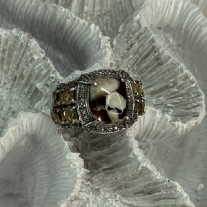925 Sterling Silver Agate Citrine & Beryl Ring Size 6