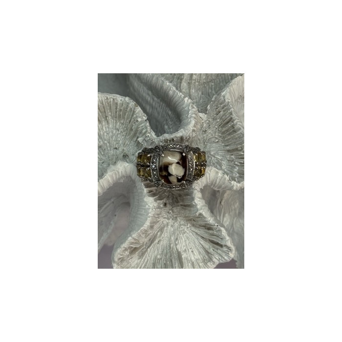 925 STERLING SILVER AGATE CITRINE & BERYL RING SIZE 6