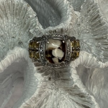 925 Sterling Silver Agate Citrine & Beryl Ring Size 6