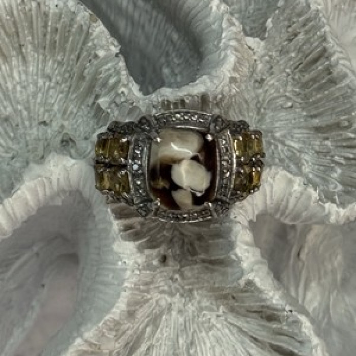 925 Sterling Silver Agate Citrine & Beryl Ring Size 6
