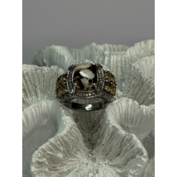925 STERLING SILVER AGATE CITRINE & BERYL RING SIZE 6