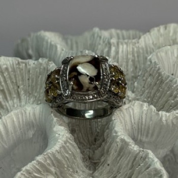 925 Sterling Silver Agate Citrine & Beryl Ring Size 6