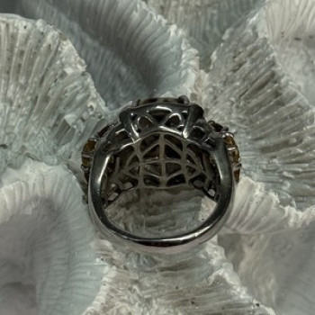 925 Sterling Silver Agate Citrine & Beryl Ring Size 6