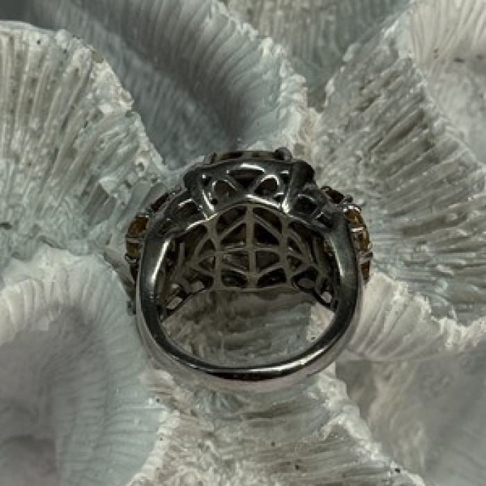 925 Sterling Silver Agate Citrine & Beryl Ring Size 6