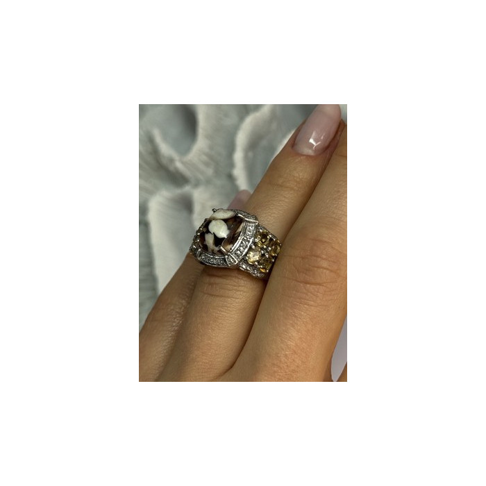 925 STERLING SILVER AGATE CITRINE & BERYL RING SIZE 6