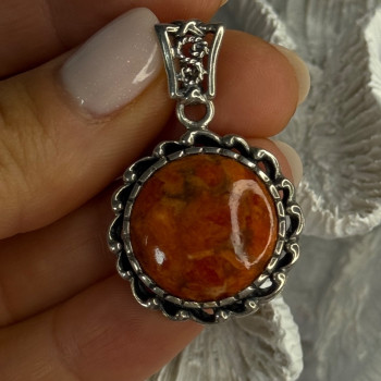 925 Sterling Silver Carnelian Pendant Lenght 1.60 Inch