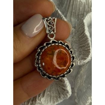 925 Sterling Silver Carnelian Pendant Lenght 1.60 Inch